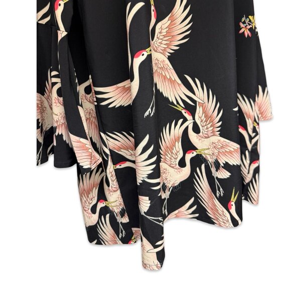 Plus Size Retro Bird Print Mini Dress with Bell Sleeves - Size 0XL - Picture 5 of 10